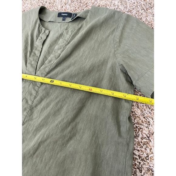 Theory Olive Green Linen Blend Shift Dress | L | Minimalist Short Dress Utility - Picture 5 of 6